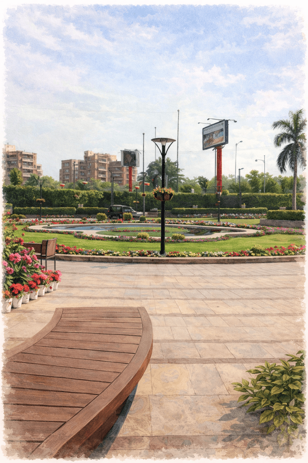 Seating space outside the Promenade Mall
