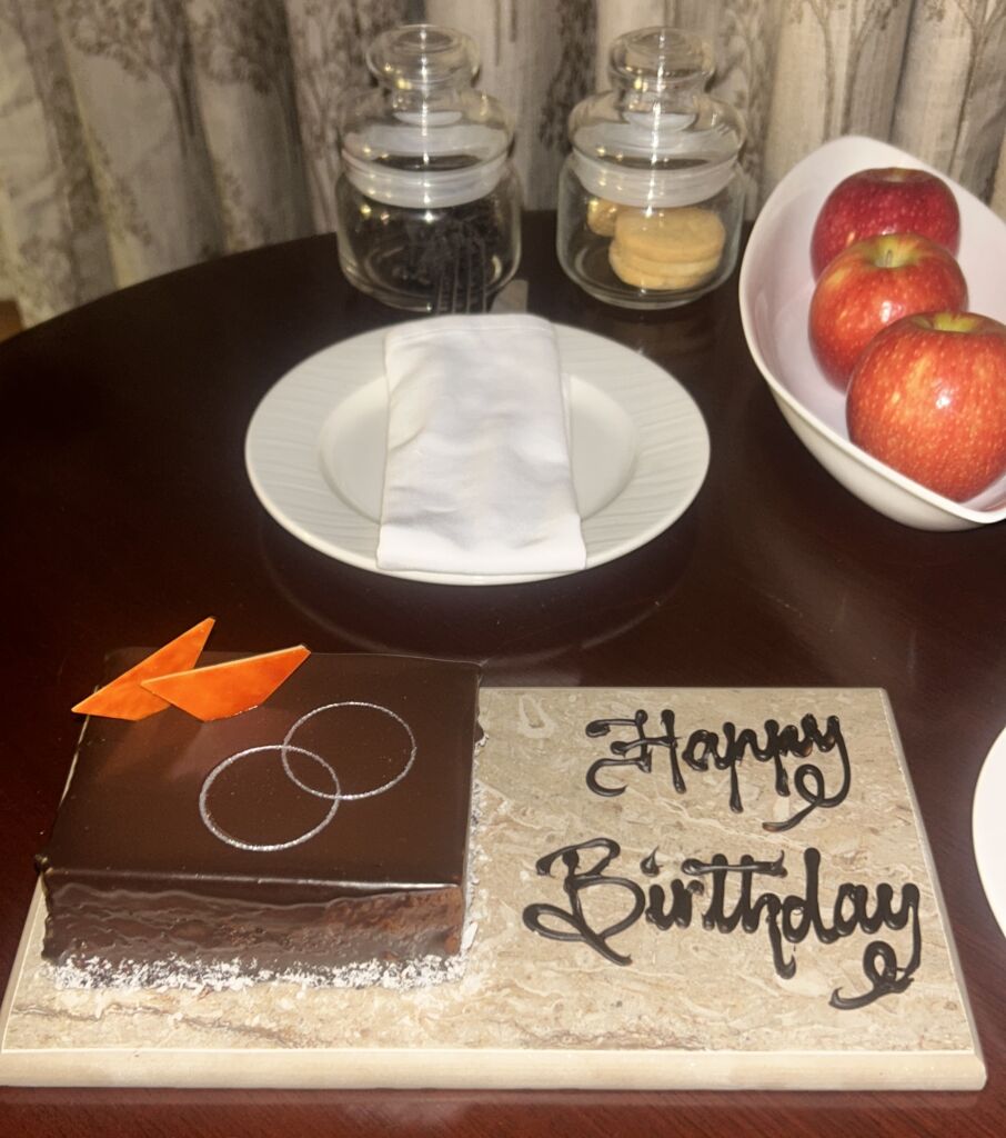 Complimentary birthday cake at the Leela Kovalam