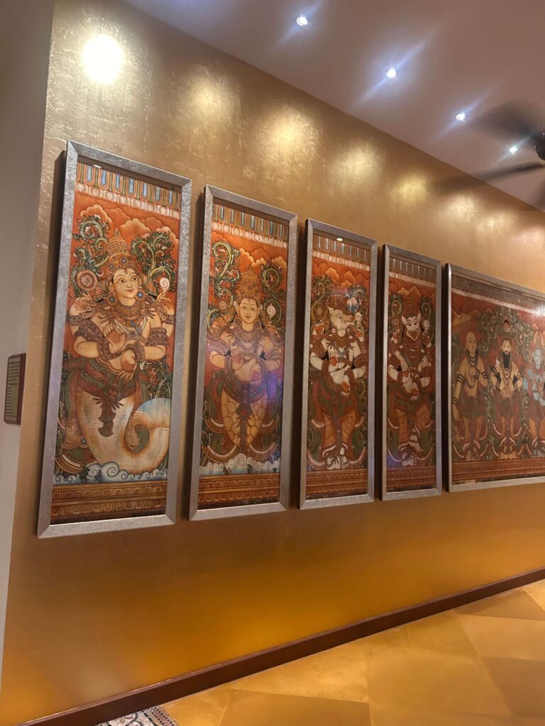 Beautiful traditional paintings adorn the walls @The Leela Kovalam